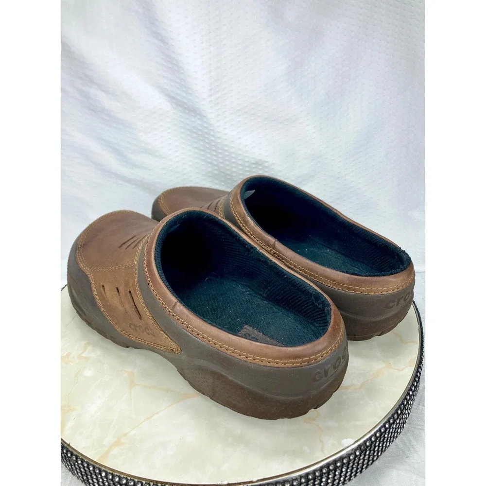 Crocs Leather Yukon Sport Clog Men 13 Brown Comfort Rugged Slip On Outdoor Mules